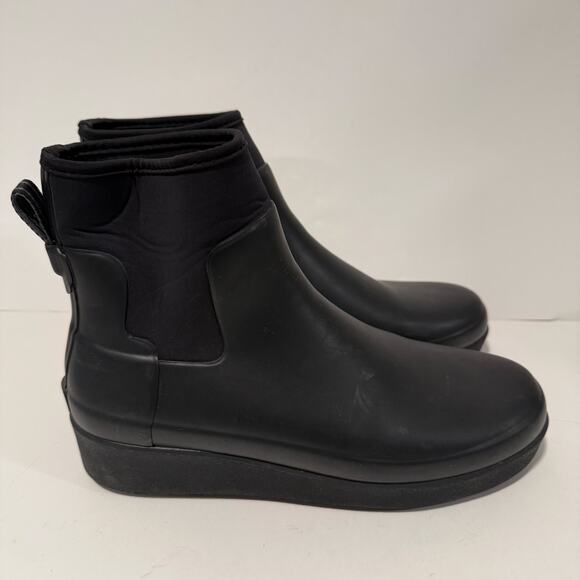 HUNTER Women's Refined Creeper Platform Boots Black 10 Neo Chelsea Rubber Rain - Picture 2 of 8